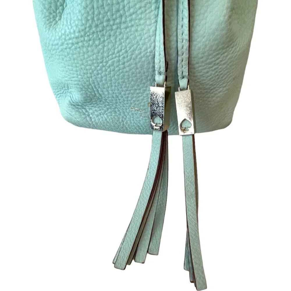 Kate Spade Copper Drawstring Bucket Bag Small Crossbody Strap Lined Light Blue